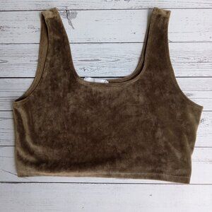 Double Zero Fairycore Whimsy Festival Green Crushed Velvet‎ Crop Top Size L